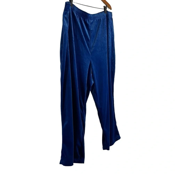 Roamans Blue Velour Lounge Pants Plus Size 3X Elastic Waist Pull On Stretch - Picture 3 of 6
